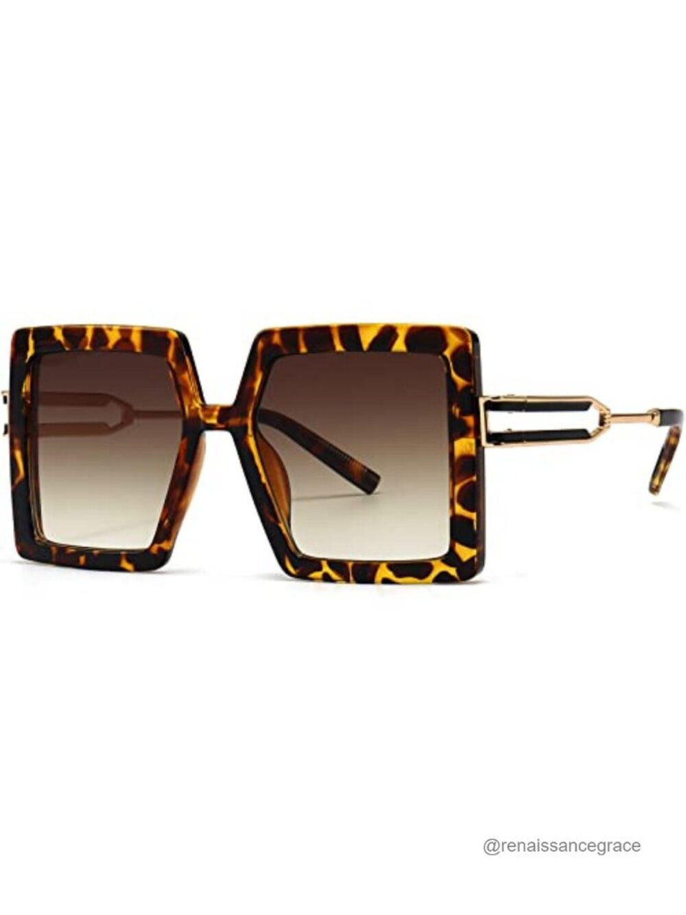 Oversized Square Sunglasses for Women UV400 Protection Retro Metal Temple
